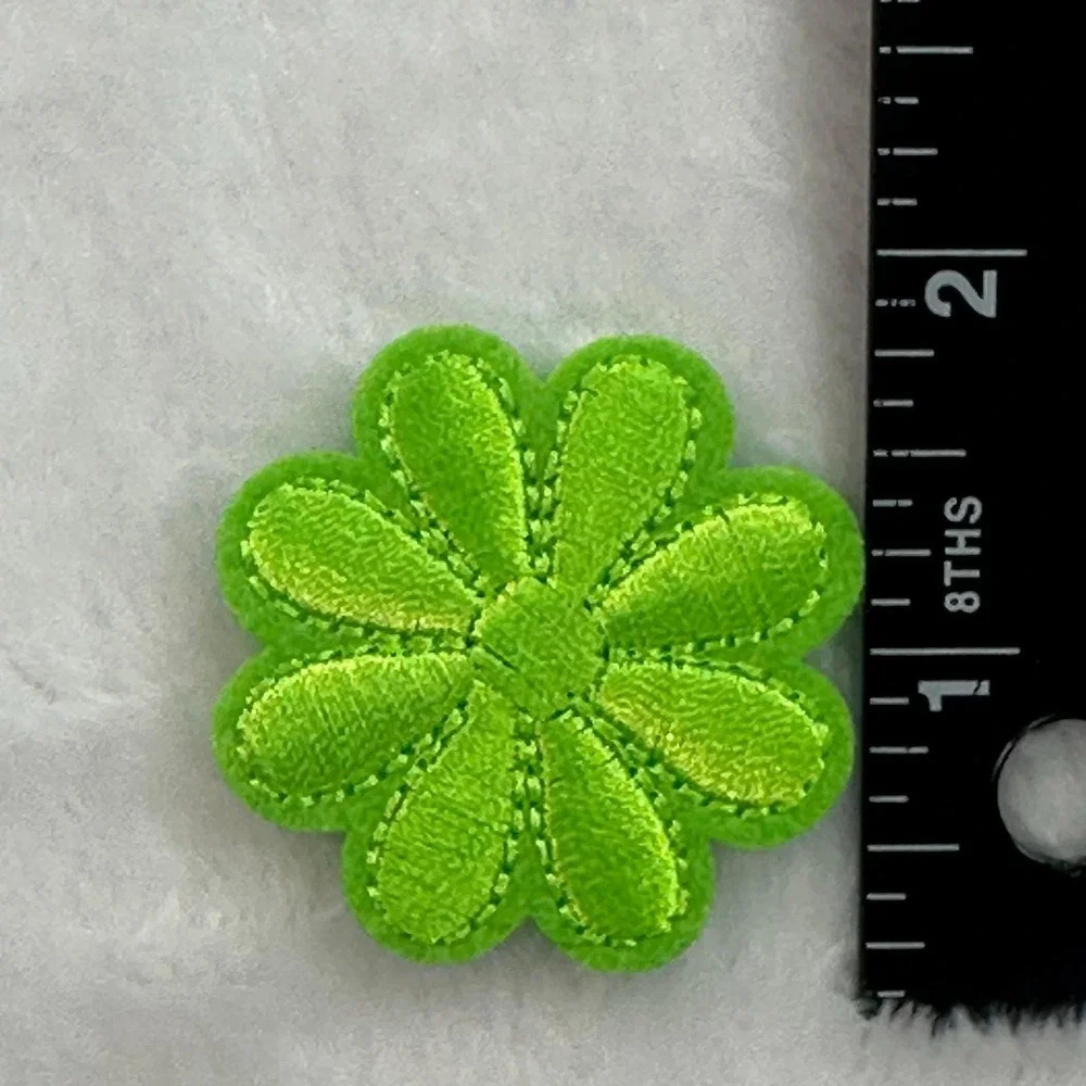 Pack of 3 Flower Patches Unisex Neon Green Embroidered Iron On Applique 3PK